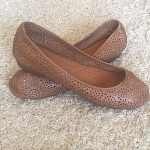 Clarks leather indigo flats Cognac color